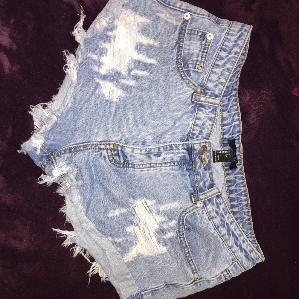 Distressed Light Blue Denim Shorts